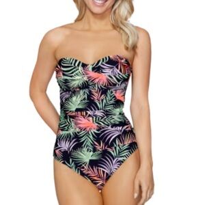 Leilani Plus Size Tropical Print One Piece Ruched  Swimsuit w/ Tummy Control